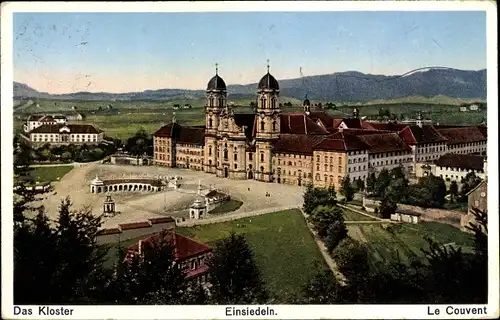 Ak Einsiedeln Kanton Schwyz Schweiz, Klosteransicht, Gesamtansicht Klosterkirche