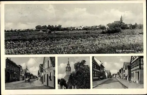 Ak Groß Rohrheim in Hessen, Gesamtansicht, Straßenpartien, Drogerie