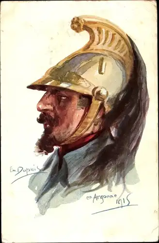 Künstler Ak Dupuis, Emil, En Argonne 1915, französischer Soldat, Uniform