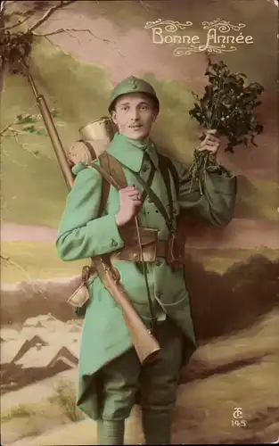 Ak Glückwunsch Neujahr, Französischer Soldat in Uniform