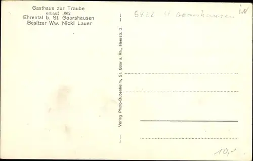 Ak Ehrenthal Sankt Goarshausen am Rhein, Gasthaus zur Traube