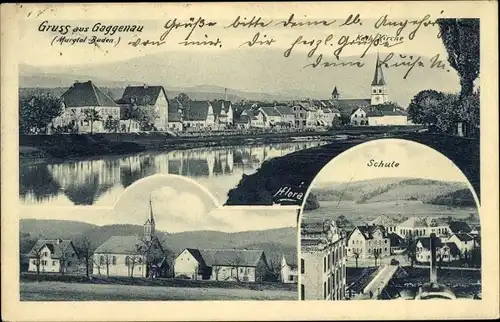 Ak Gaggenau im Murgtal Schwarzwald, Schule, Katholische Kirche, Blick auf den Ort