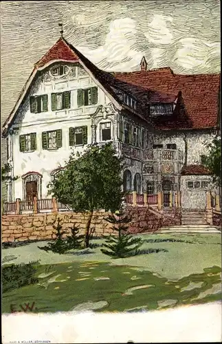 Künstler Ak Rottweil am Neckar, Blick auf eine Villa