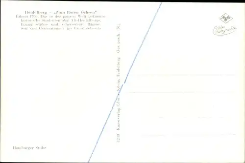 Ak Heidelberg am Neckar, Gasthof Zum Roten Ochsen, Innenansicht