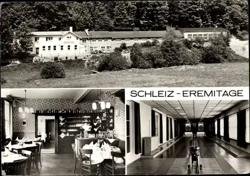 Ak Oschitz Schleiz im Vogtland Thüringen, HO Kommissionsgaststätte Eremitage, Kegelbahn