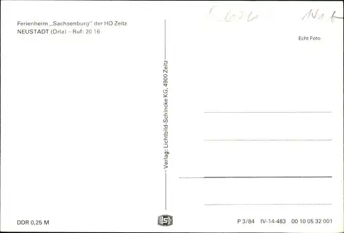 Ak Neustadt an der Orla, Ferienheim Sachsenburg der HO Zeitz