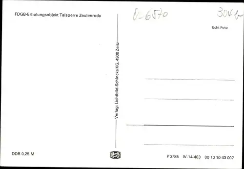 Ak Zeulenroda in Thüringen, FDGB Erholungsobjekt Talsperre