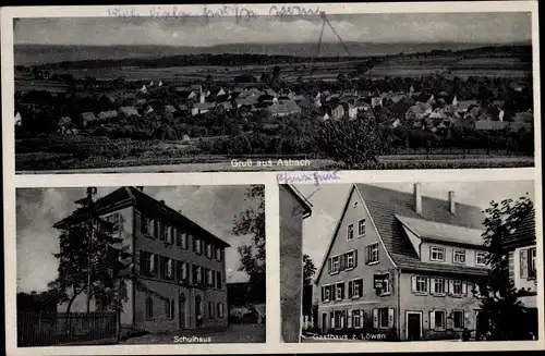 Ak Asbach Obrigheim am Neckar Baden, Schulhaus, Gasthaus zum Löwen, Totalansicht der Ortschaft
