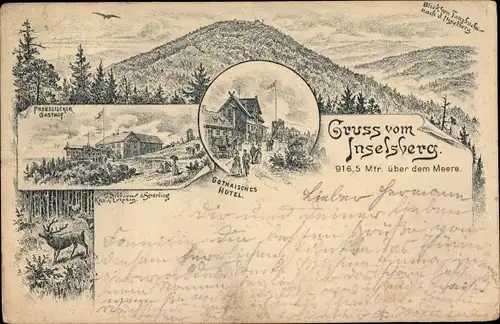 Litho Brotterode Trusetal in Thüringen, Inselsberg, Gothaisches Hote, Preußischer Gasthof