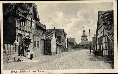 Ak Großwerther Werther in Thüringen, Geschäft Adolf Peist, Kirchturm