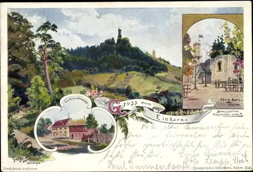 Künstler Ak Schmidt, G., Hessental Schwäbisch Hall, Einkorn Wirtschaft, König Karl Turm