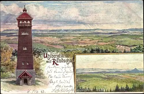 Künstler Ak Filderstadt in Württemberg, Uhlbergturm mit Rundschau