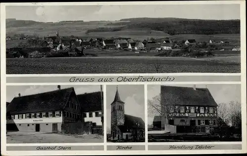 Ak Oberfischach Obersontheim Württemberg, Gasthof Stern, Kirche, Handlung Däuber, Totalansicht