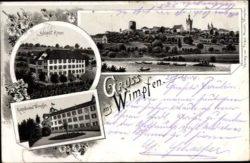 Litho Bad Wimpfen am Neckar Kreis Heilbronn, Hotel Ritter, Mathildenbad, Stadtpanorama