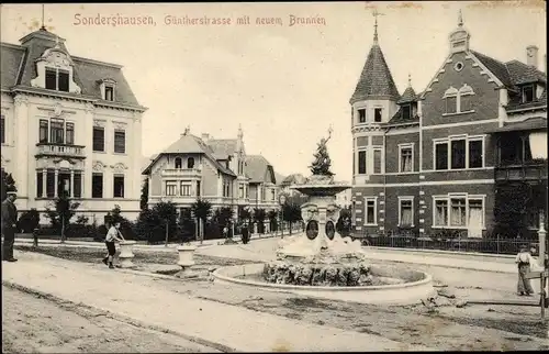 Ak Sondershausen im Kyffhäuserkreis Thüringen, Güntherstraße mit neuem Brunnen