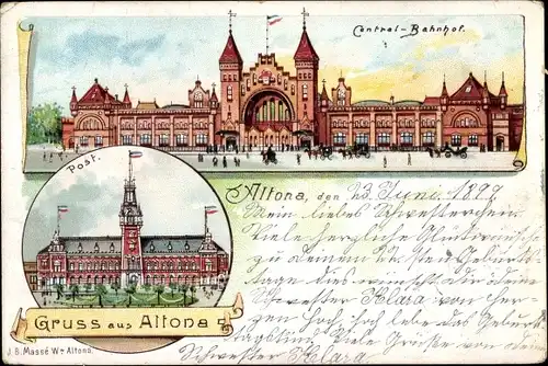 Litho Hamburg Altona, Zentralbahnhof, Post