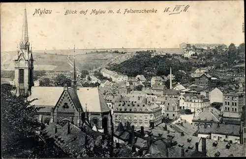 Ak Mylau Reichenbach im Vogtland, Felsenschenke, Gesamtansicht