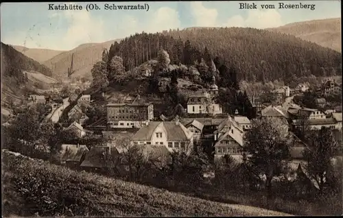 Ak Katzhütte Schwarzatal, Blick vom Rosenberg auf Ort