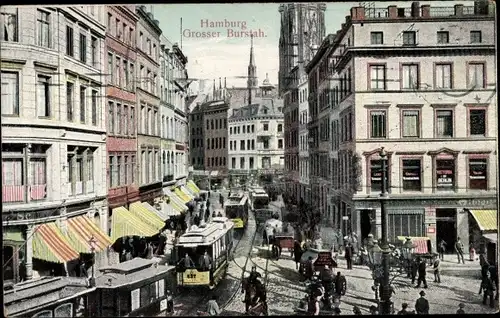 Ak Hamburg Mitte Altstadt, Großer Burstah, Straßenbahnen