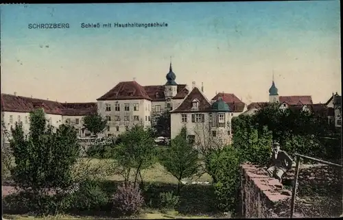 Ak Schrozberg in Württemberg, Schloss, Haushaltungsschule