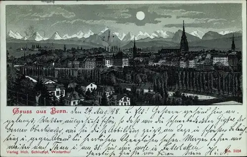 Mondschein Litho Bern Kanton Bern, Panorama, Blick über die Stadt, Nachtszene