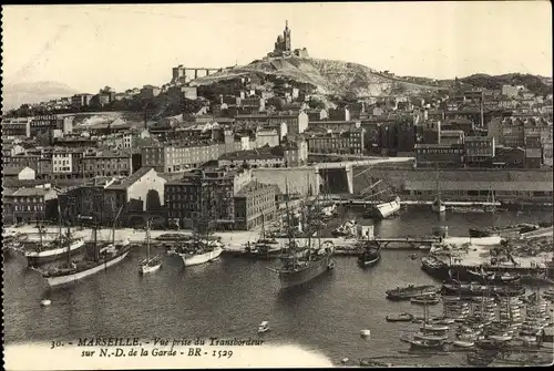 Ak Marseille Bouches du Rhône, Vue prise du Transbordeur sur N.D. de la Gare, Hafen, Stadtansicht