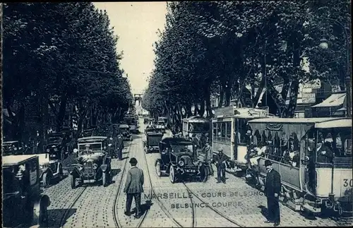 Ak Marseille Bouches du Rhône, Cours Belsunge, Straßenbahnen, Automobile