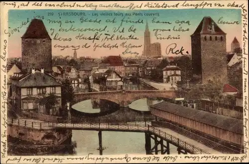 Ak Strasbourg Straßburg Elsass Bas Rhin, Les vieilles Tours aux Pont Couverts