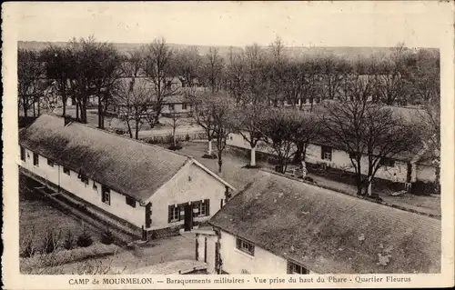 Ak Camp de Chalons Camp de Mourmelon Marne, Baraques militaires Vue prise du phare, Quartier Fleurus