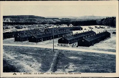 Ak Bitche Bitsch Lothringen Moselle, le Camp, les Baraquements en Tôle ondulé, Vogelschau