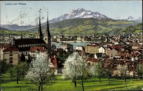 Ak Luzern Stadt Schweiz, Panorama mit Pilatus