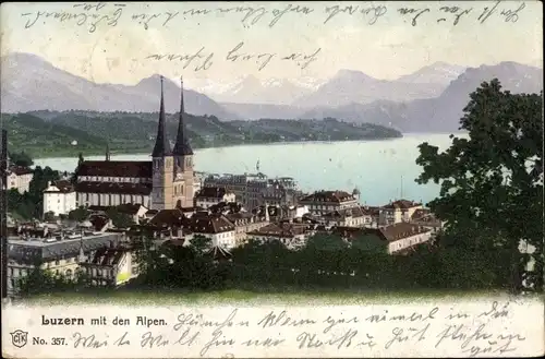 Ak Luzern Stadt Schweiz, Panorama mit den Alpen