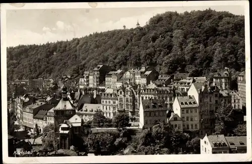 Ak Karlovy Vary Karlsbad Stadt, Panorama vom Ort