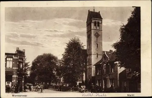 Ak Wormerveer Nordholland Niederlande, Markt, Kath. Kirche