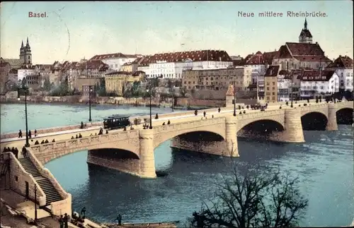 Ak Bâle Basel Stadt Schweiz, Neue mittlere Rheinbrücke