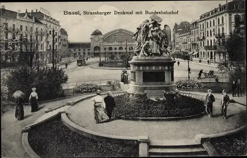 Ak Bâle Basel Stadt Schweiz, Strassburger Denkmal, Bundesbahnhof