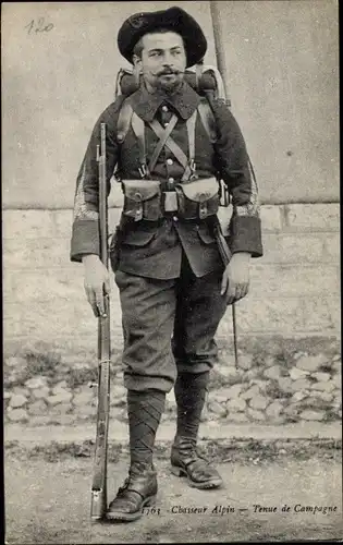 Ak Chasseur Alpin, Tenue de Campagne, französischer Soldat in Uniform, Gebirgsjäger