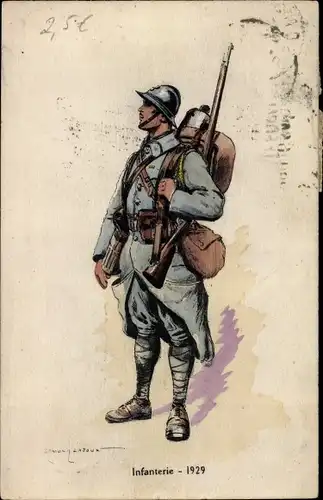 Künstler Ak Infanterie 1929, französischer Soldat in Uniform