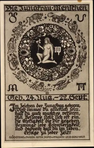 Ak Sternzeichen Jungfrau, Virgo, 23. August bis 23. September