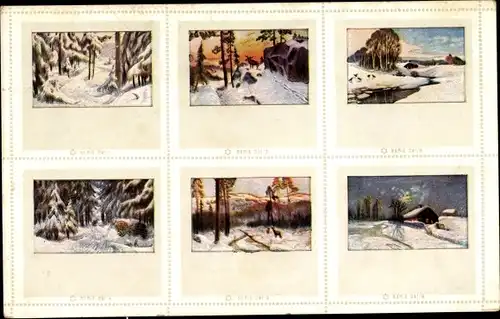 Künstler Ak 6 verschiedene Winterlandschaften