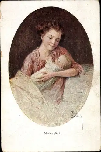 Künstler Ak Gnischaf, Ruab, Mutterglück, Frau mit Baby