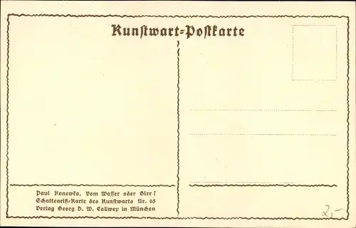 Scherenschnitt Ak Konewka, Paul, Vom Wasser oder Bier, Kunstwart Nr. 65, Betrunkene, Affe