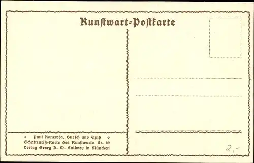 Scherenschnitt Ak Konewka, Paul, Bursch und Spitz, Kunstwart Nr. 62