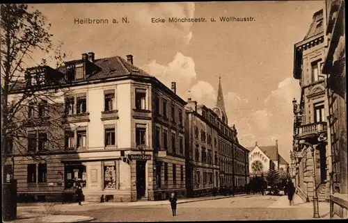 Ak Heilbronn am Neckar, Ecke Mönchseestraße und Wollhausstraße, Handlung