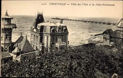 Ak Trouville sur Mer Calvados, Villa des Flots et la Jetee Promenade
