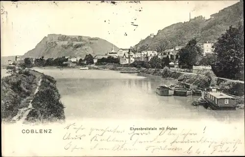 Ak Koblenz am Rhein, Ehrenbreitstein mit Hafen