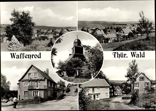 Ak Waffenrod Eisfeld in Thüringen, Gesamtansicht, Gasthaus , Straßenpartie