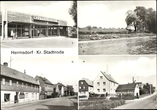 Ak Hermsdorf in Thüringen, Kaufhaus Magnet, Freibad, Friedrich Engels Straße, Reichenbacher Straße