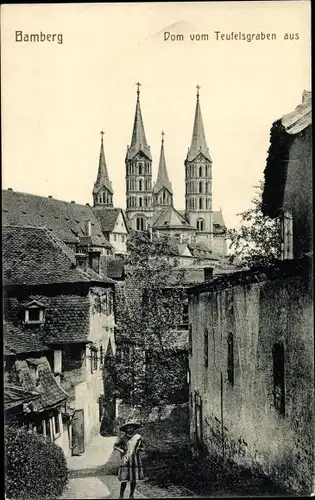 Ak Bamberg Oberfranken, Blick vom Teufelsgraben zum Dom