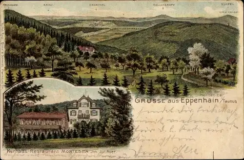 Litho Eppenhain Kelkheim im Taunus, Kurhaus Restaurant Montesita, Landschaft, Küppel